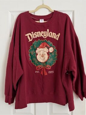 Disneyland Winnie the Pooh Christmas Sweatshirt Burgundy 3X Disney Parks